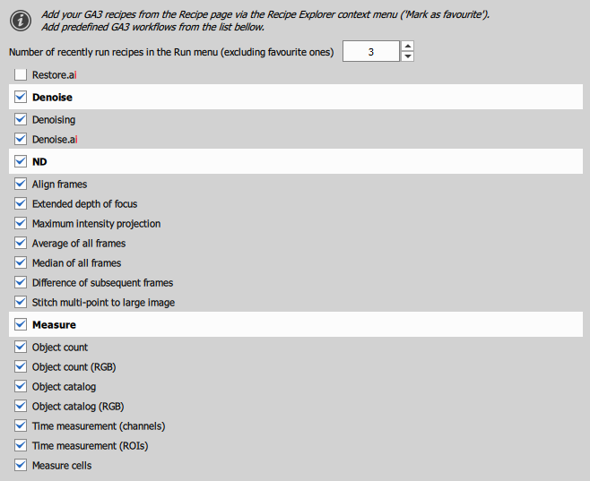 Settings: Run menu Run menu settings