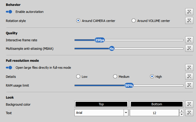 Settings: Volume view Volume view settings