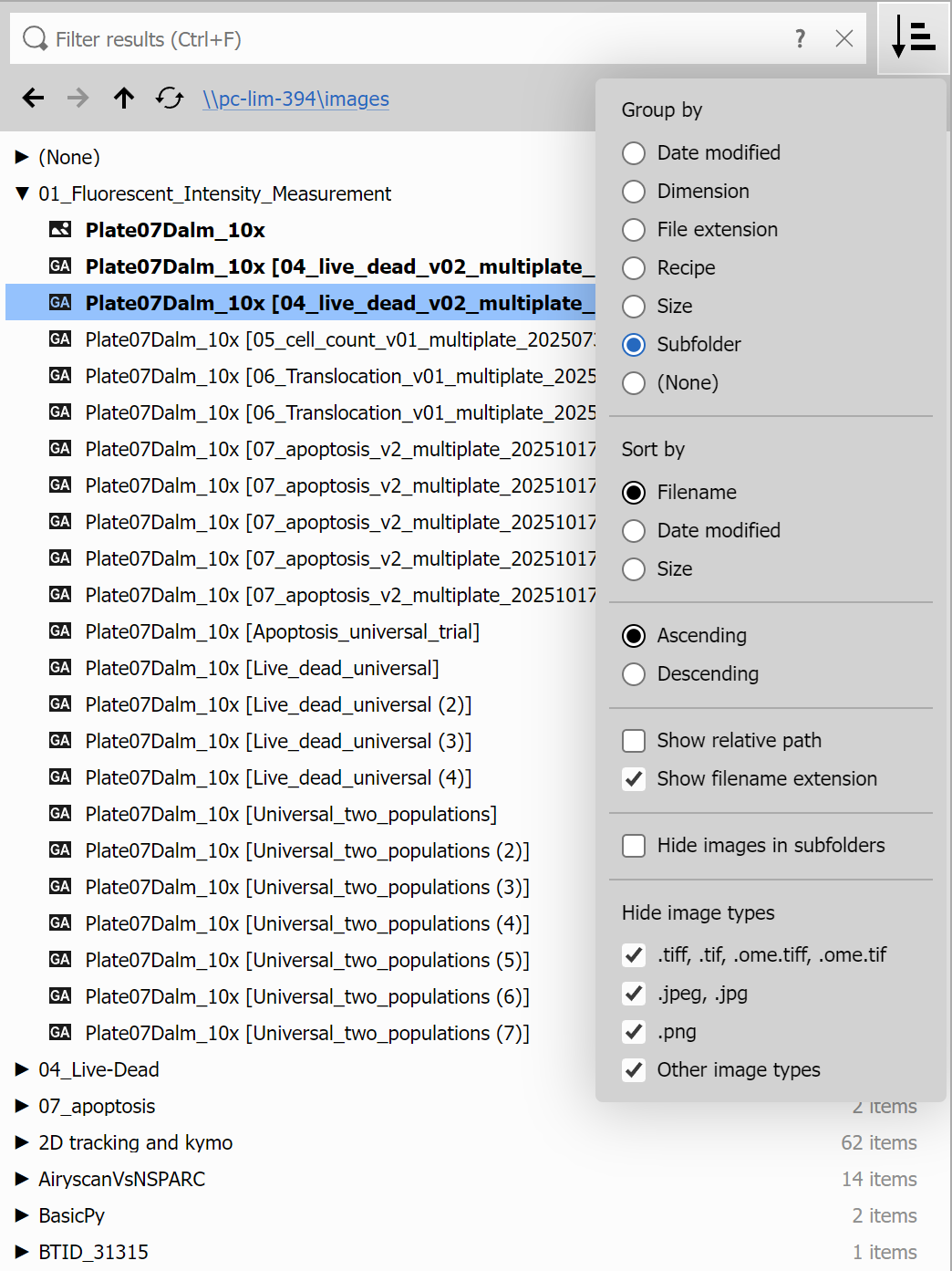 Viewing options