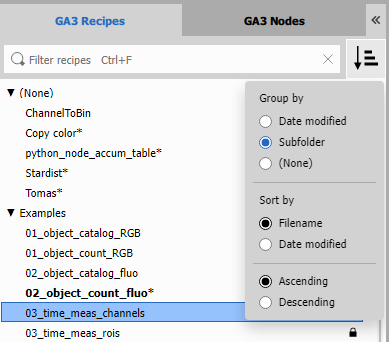 List of GA3 recipes The list