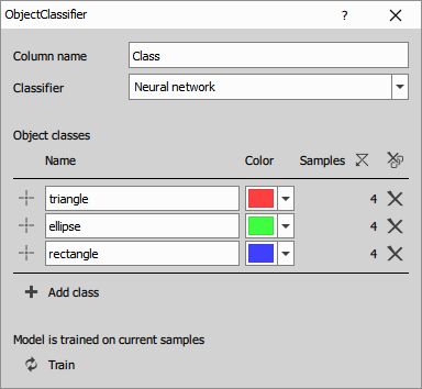 Object AI classifier dialog