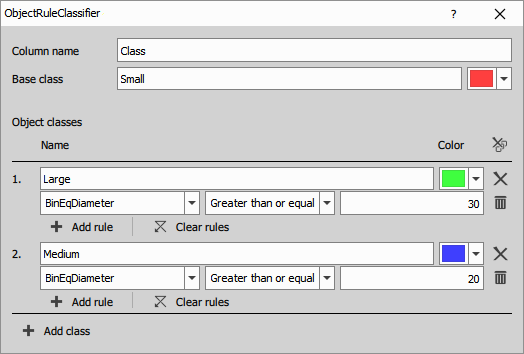 Object rule classifier dialog
