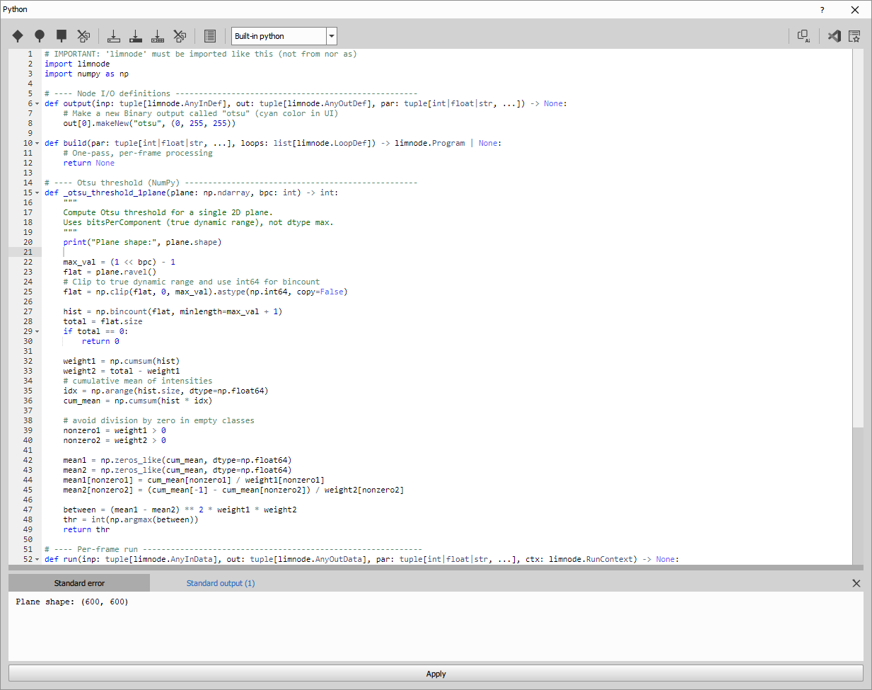 Node dialog Python editor