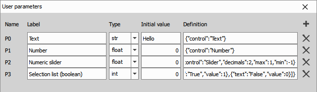 Setting up user parameters Python user parameters