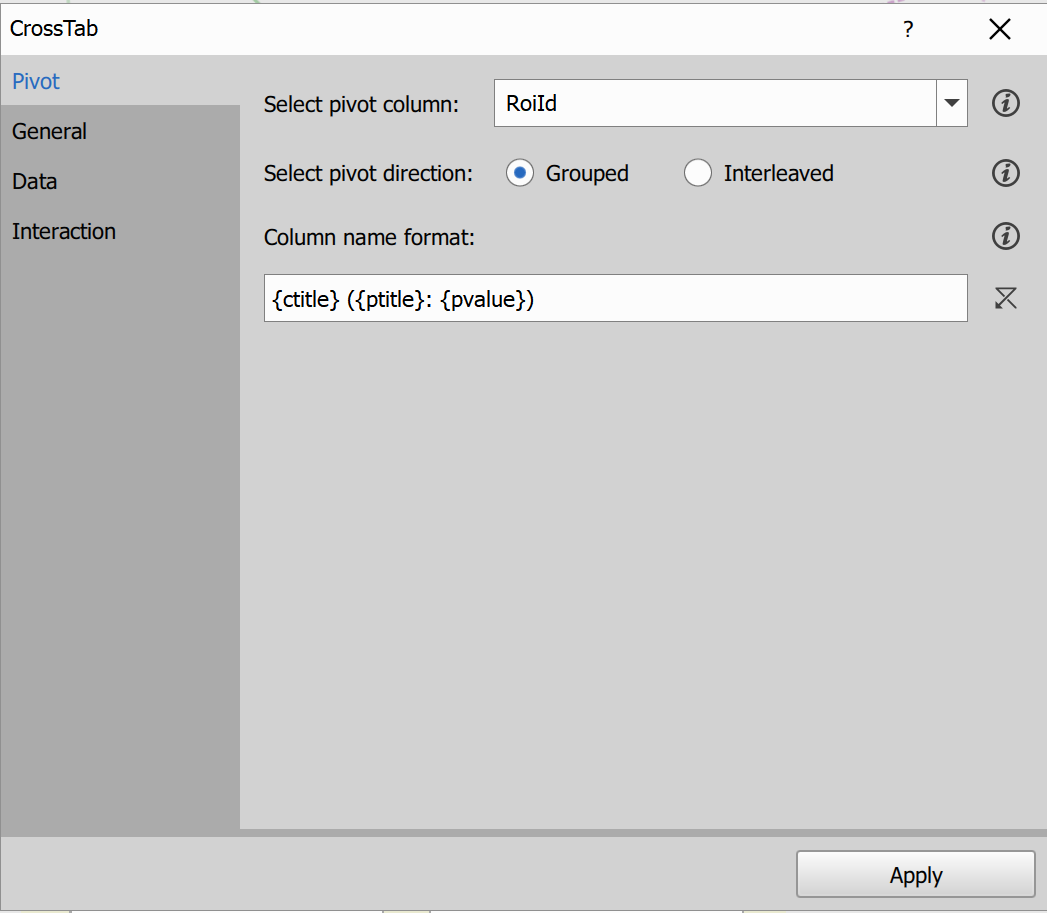 Cross table pivot dialog