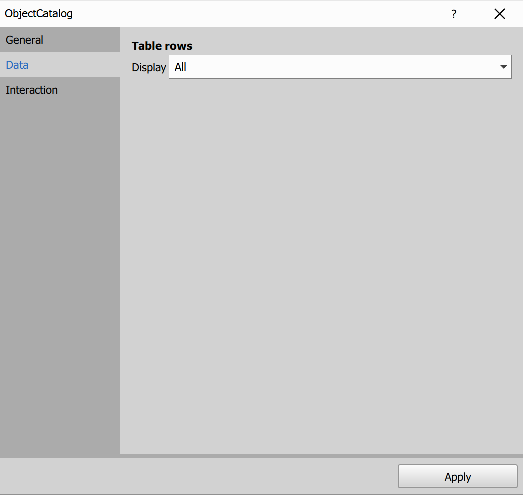 Object catalog dialog - Data