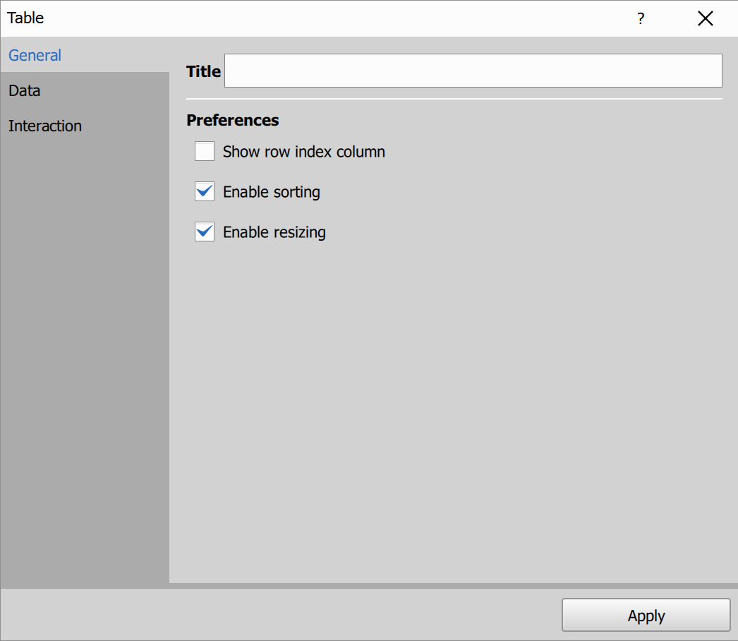 Table dialog - General