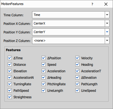 Motion features dialog
