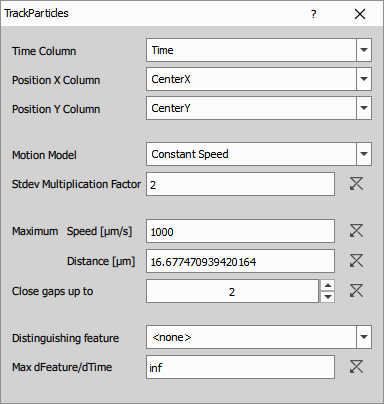 Particle tracking dialog