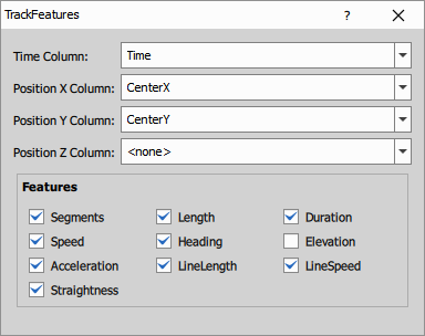 Track features dialog