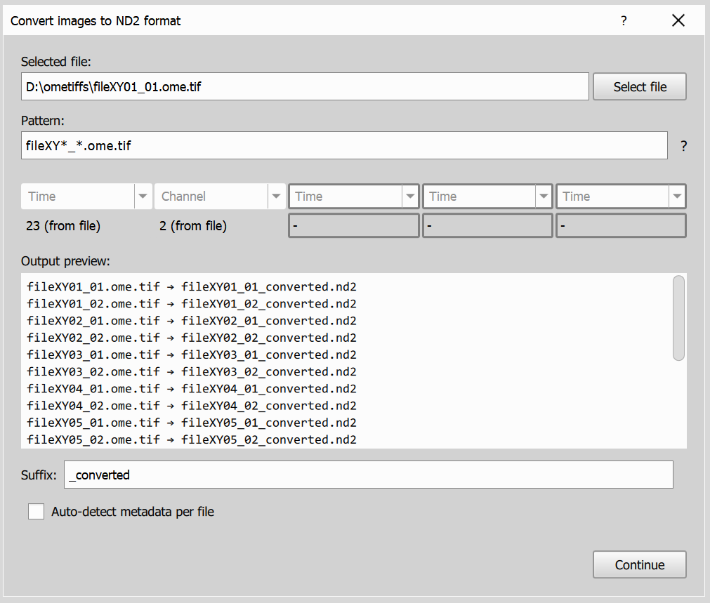 Import individual files dialog - page 1