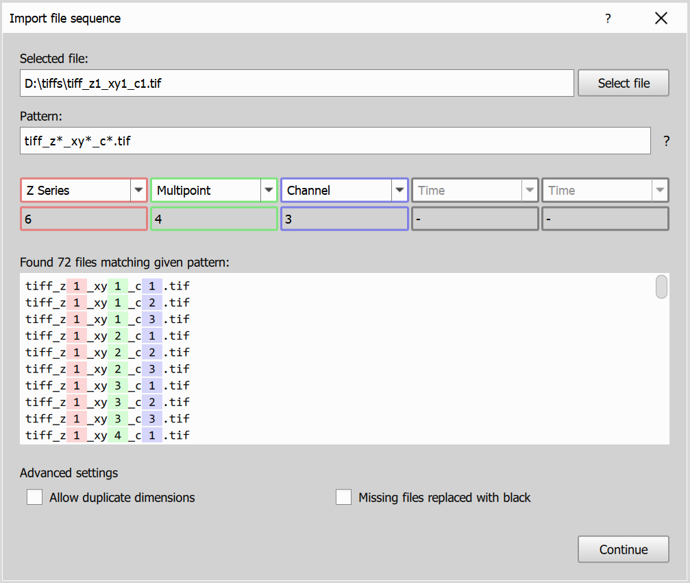 Import image sequence dialog - page 1