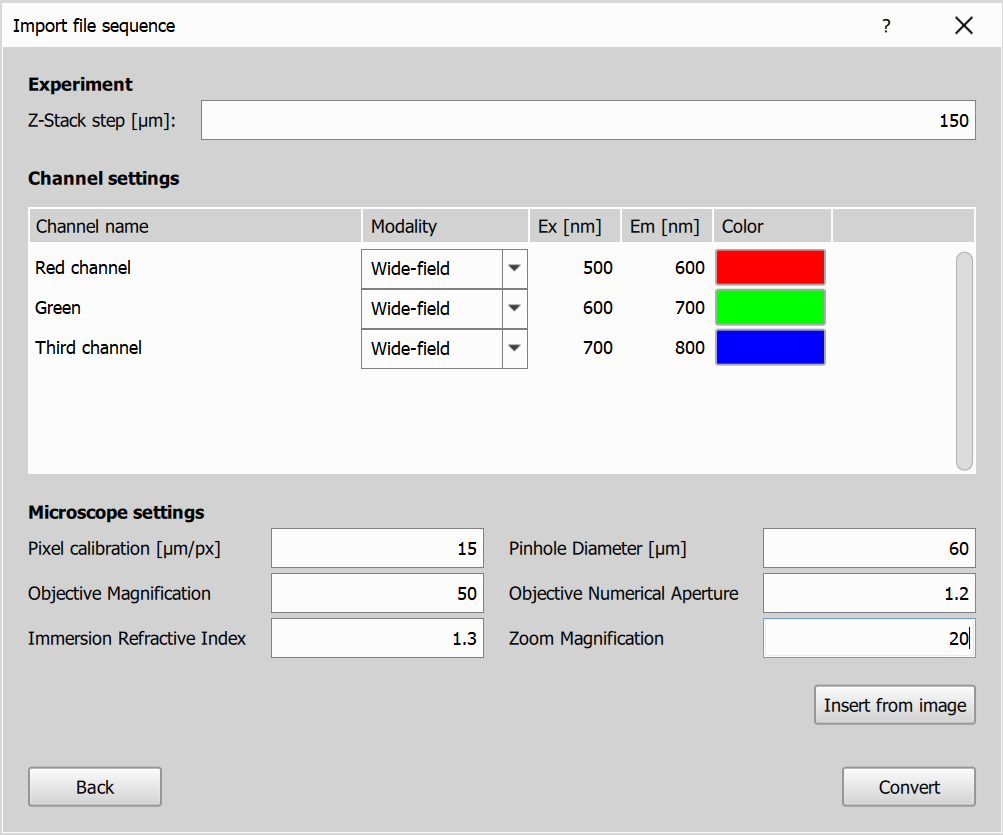 Import image sequence dialog - page 2