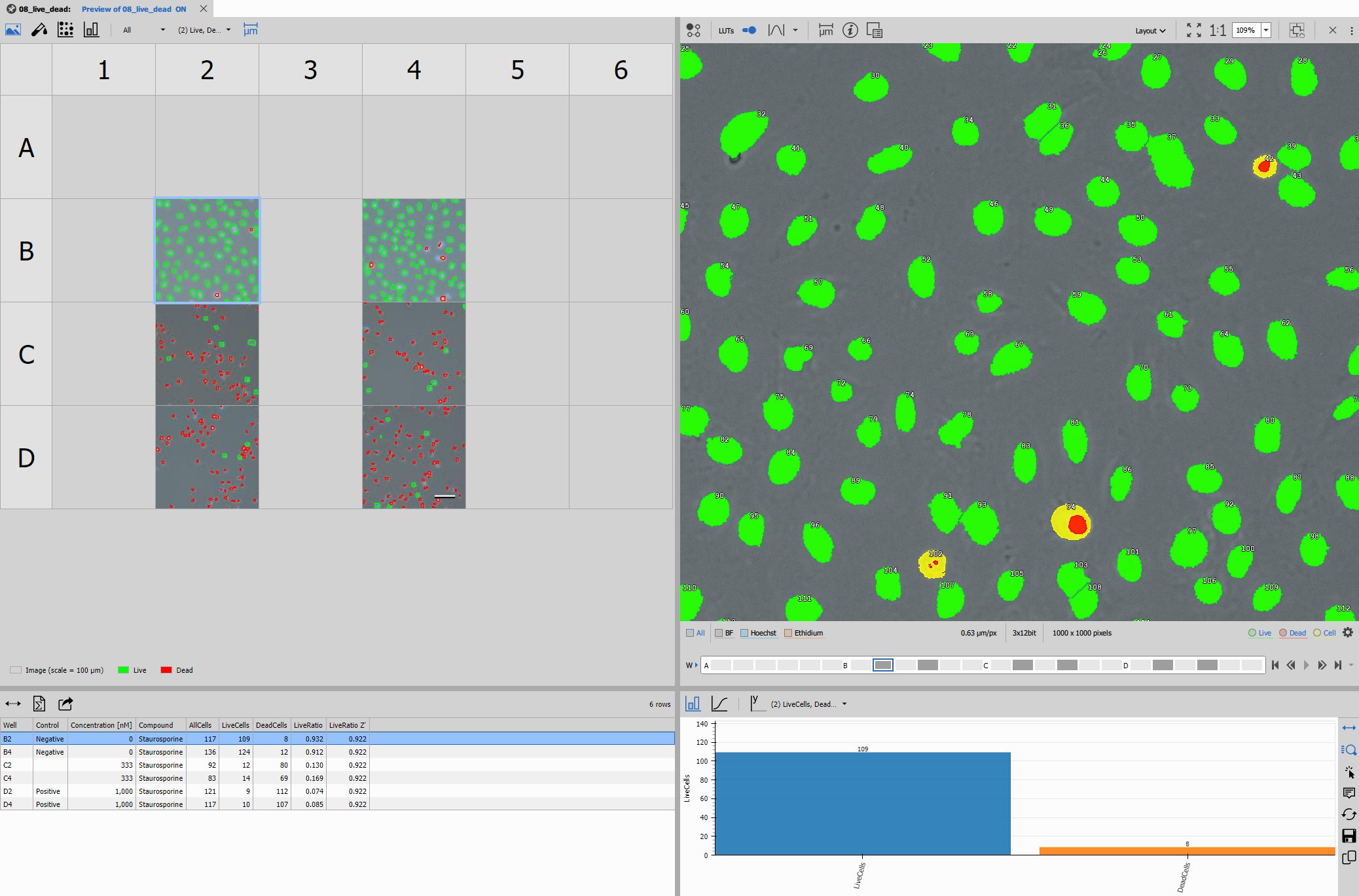 Live/dead assay with well-plate results